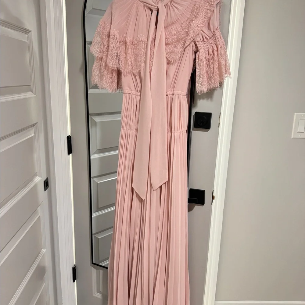 Self-Portrait Pink Pleated Lace Maxi Dress - Picture 2 of 5
